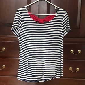 Women’s striped T-shirt with red bow